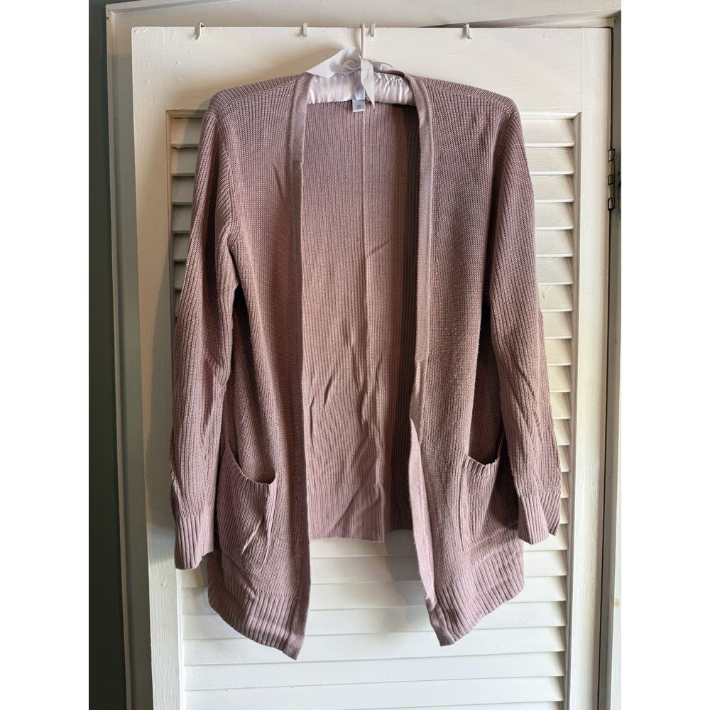 Nine West Longline Knit Open Front Cardigan Mauve Women’s M Pockets Cottagecore